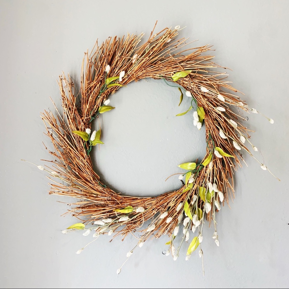 Faux wooden floral pussy willow farmhouse wreath